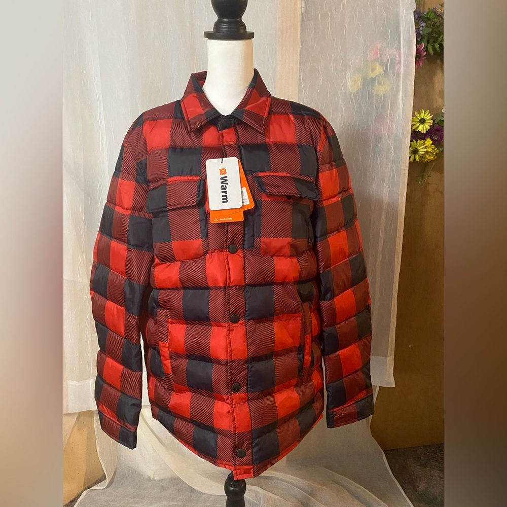 Bass Outdoor Men’s Red and Black Plaid Puffer Jacket